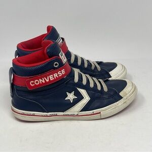 Converse Pro Blaze Shoes Big Kids 5.5 Blue Red Leather Strap High Top Sneakers